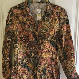 Van Heusen brown paisley button front long sleeve shirt Size PS